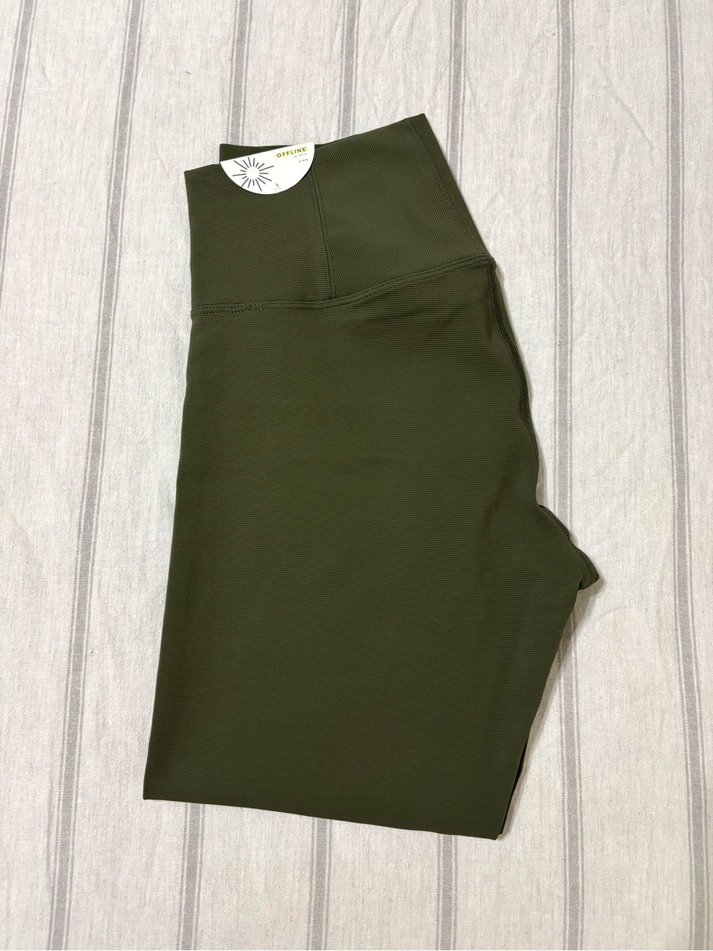 Women's Aerie OFFLINE Goals 7/8 Ribbed Olive Leggings Large NWT